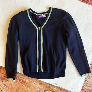 Women's Full Zip cardigan navy Vintage V-Neck Sweater Size Medium